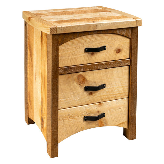 Canyon Rapids 3-Drawer Barn Wood Style Nightstand: A Rustic Masterpiece for Your Bedroom