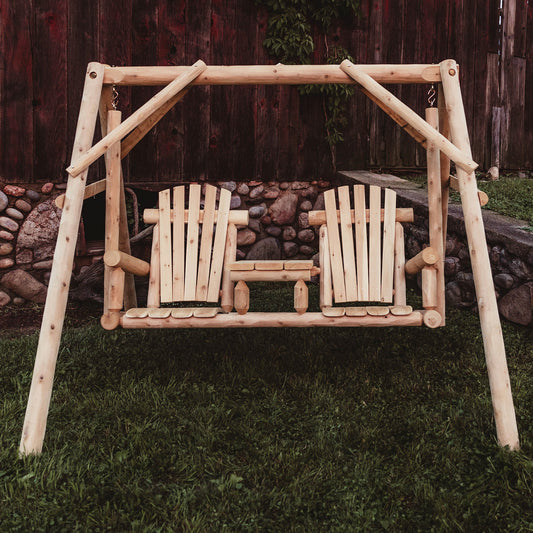 Cedar log tete-a-tete yard swing