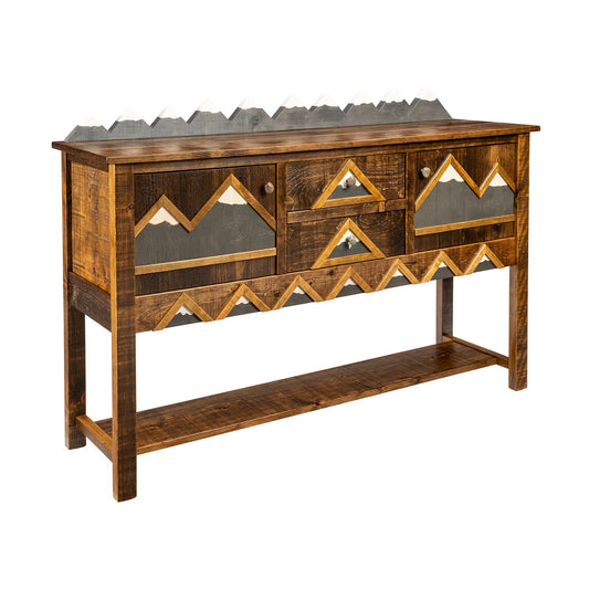 Rustic wood dresser with storage and open shelf