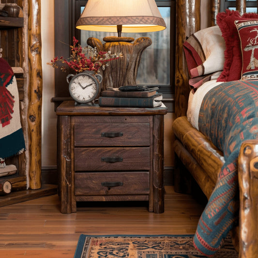 Heritage Hollow 3 Drawer Log Nightstand