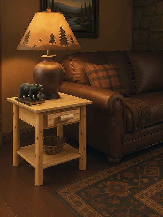 True North Timber Log 1 Drawer End Table with Shelf