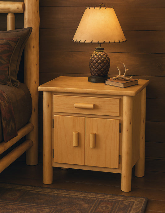 True North Timber Log 1 Drawer Nightstand with Doors