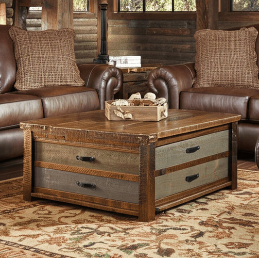 Millcraft Barnwood 42" Square Coffee Table with Drawers