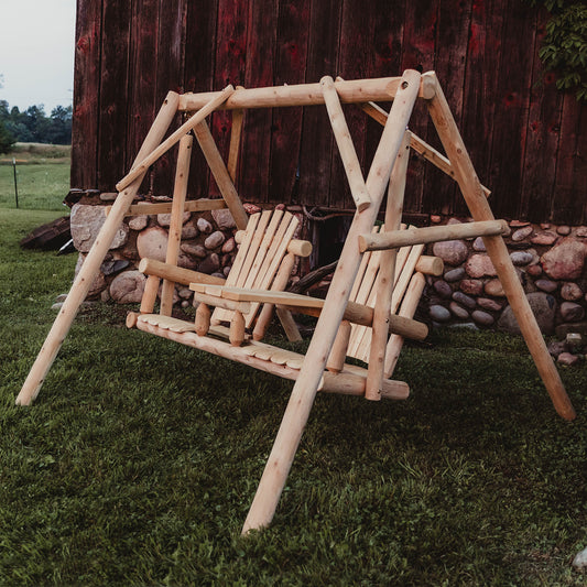 Cedar log tete-a-tete yard swing