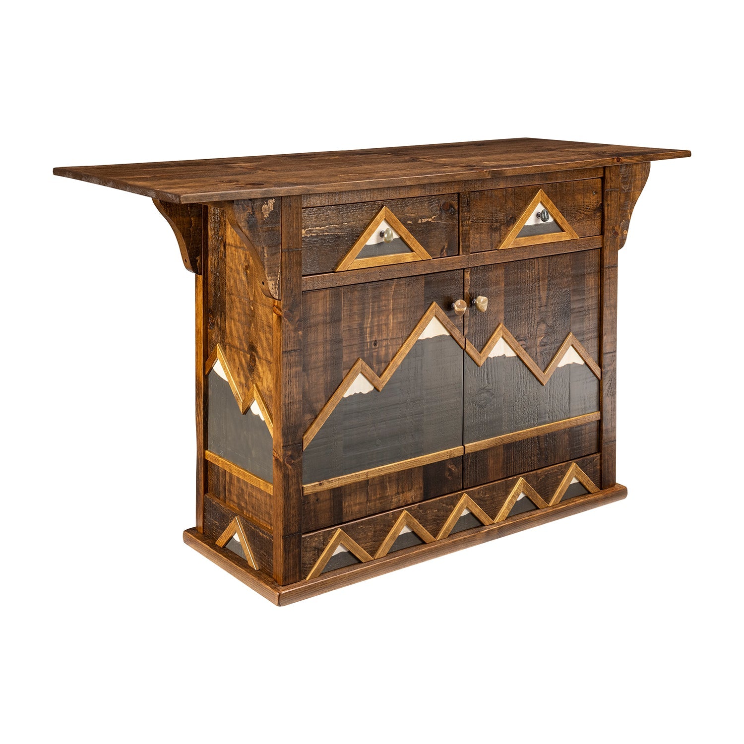 Rustic end table with carved details