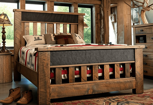 Western Frontier Spindle Leather Panel Bed