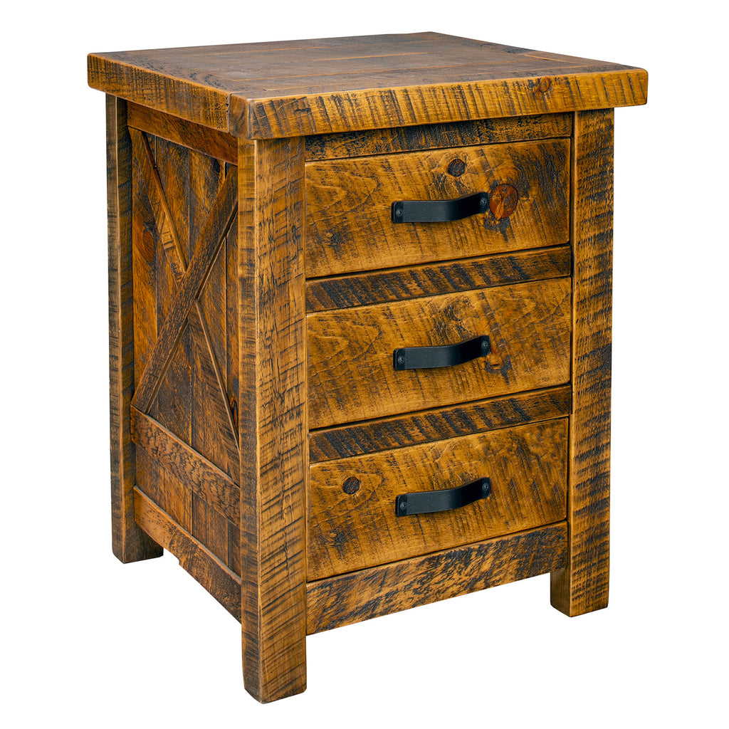 Rustic 3 Drawer Barn Wood Night Stand