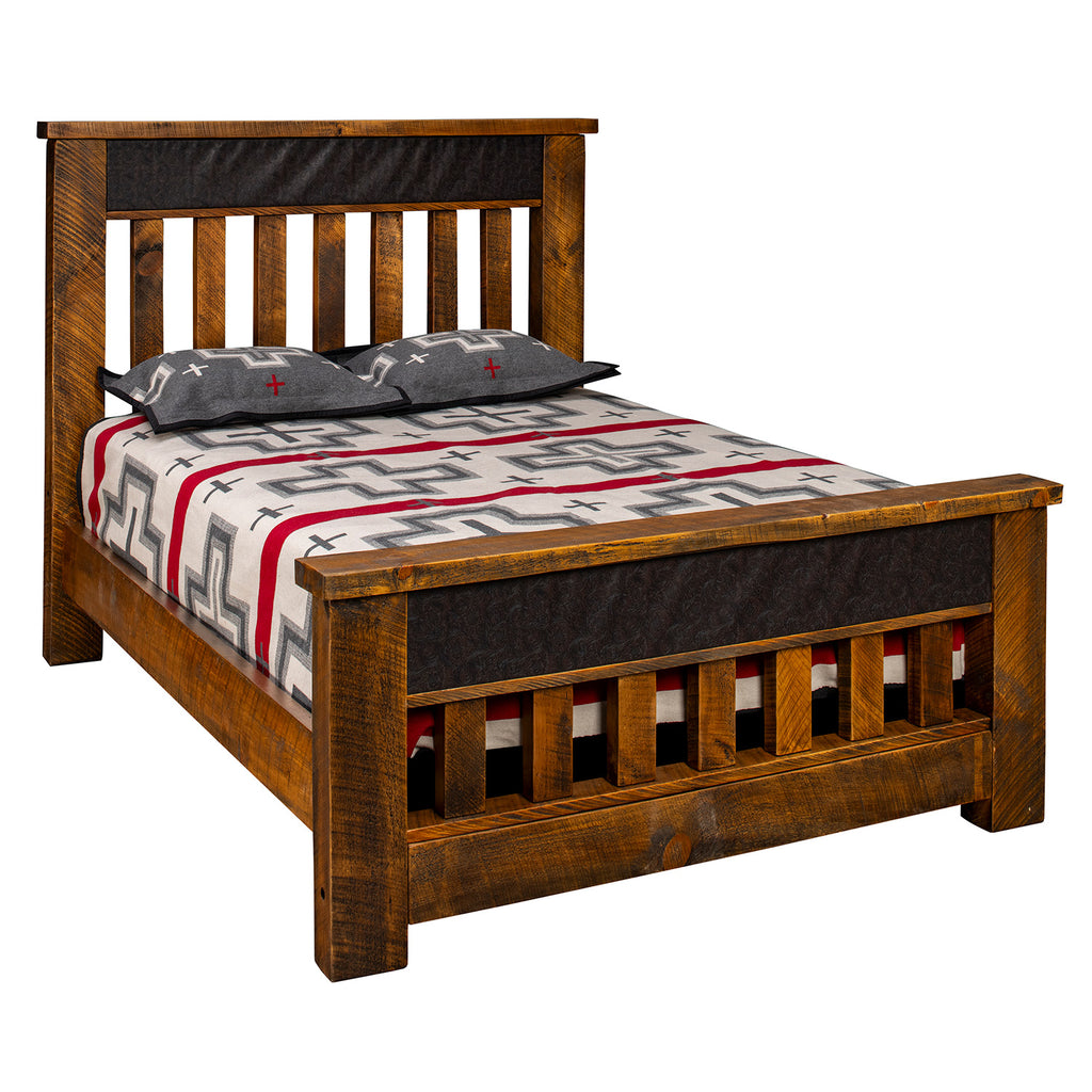 Rustic Ranchero Spindle Leather Panel Bed