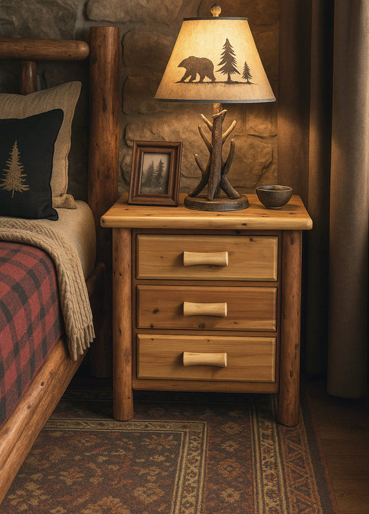 True North Timber 3 Drawer Log Nightstand