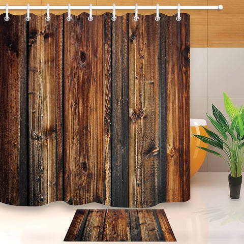 Rustic Brown Wood Shower And Bath Curtain