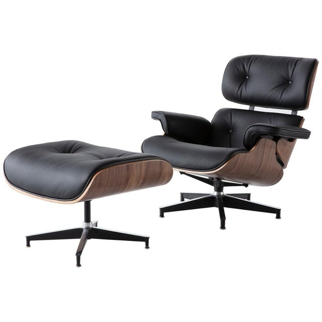 Lounge Chair with Ottoman Chaise Real Leather for Living Room - Real Rustic Furniture