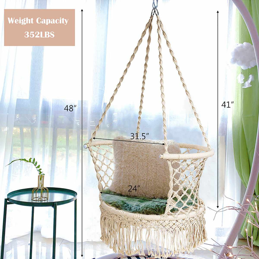 Nordic Cotton Rope Hammock Chair Handmade Knitted Indoor Outdoor Kids Swing Bed Adult Swinging Hanging Chair Hammock 440lbs - Real Rustic Furniture