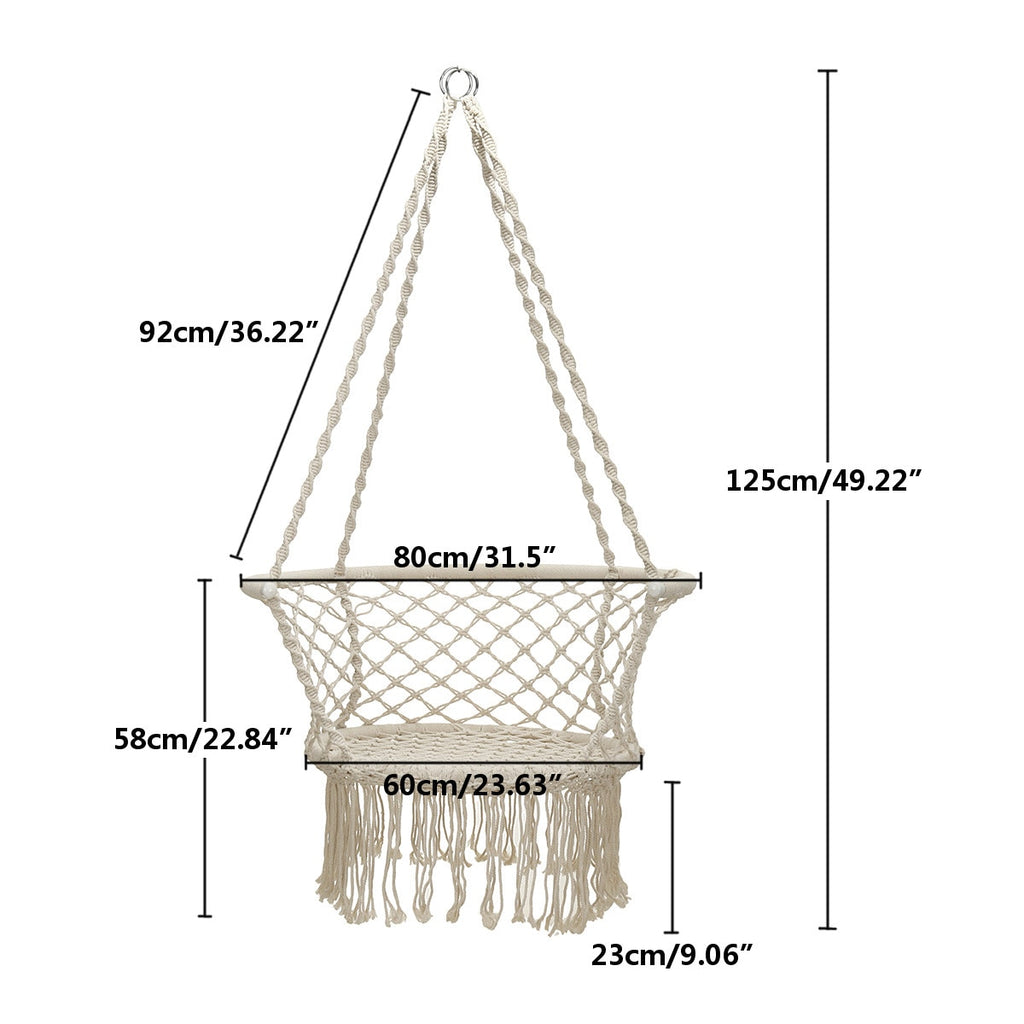 Nordic Cotton Rope Hammock Chair Handmade Knitted Indoor Outdoor Kids Swing Bed Adult Swinging Hanging Chair Hammock 440lbs - Real Rustic Furniture