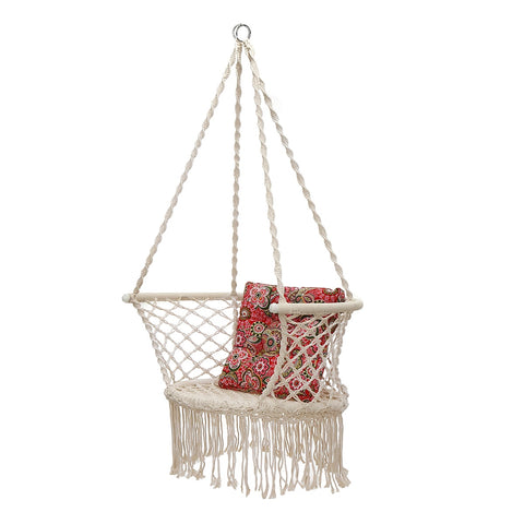 Nordic Cotton Rope Hammock Chair Handmade Knitted Indoor Outdoor Kids Swing Bed Adult Swinging Hanging Chair Hammock 440lbs - Real Rustic Furniture