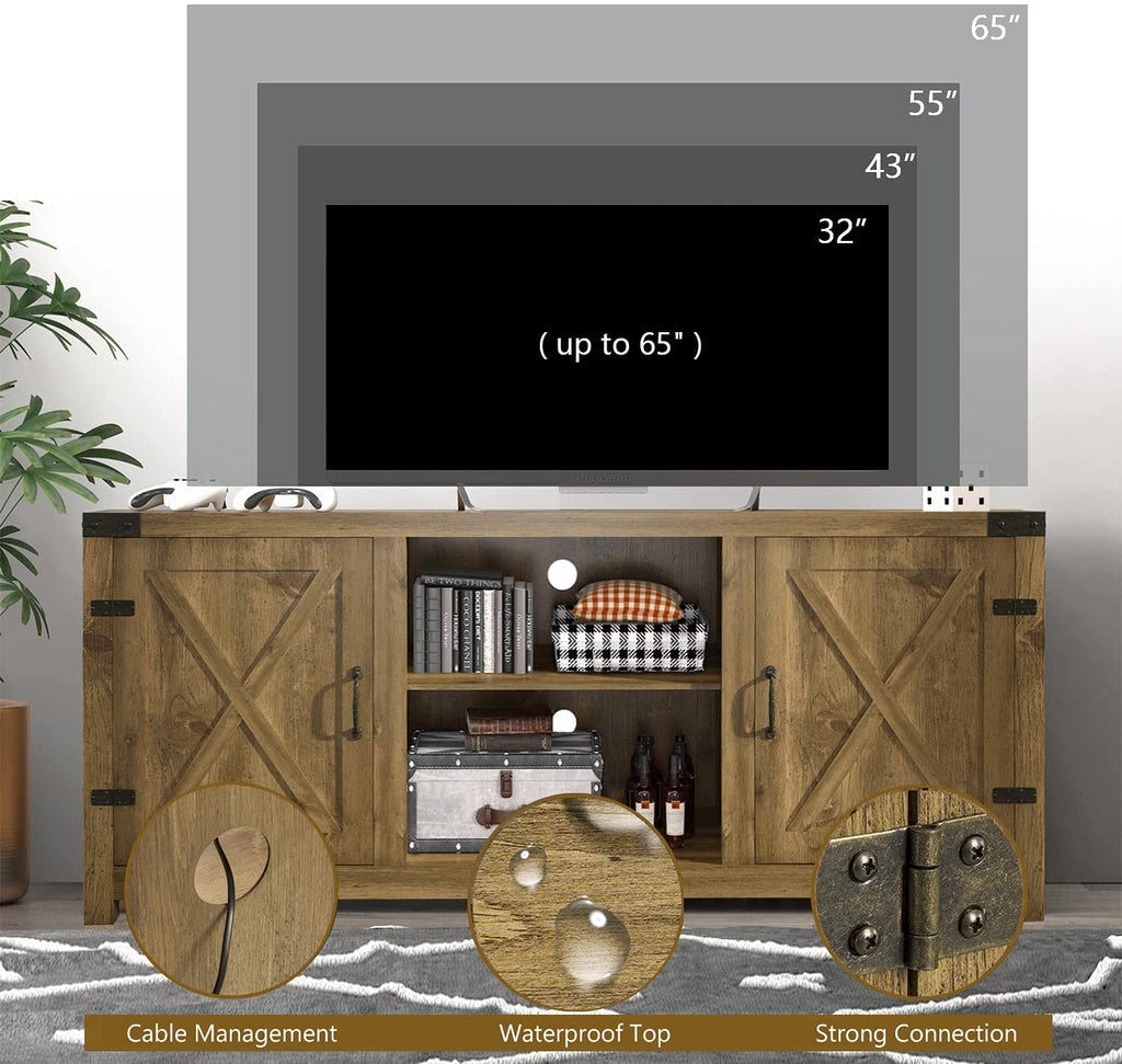 Modern Television Stand for Living Room With Double Sliding Doors - Real Rustic Furniture