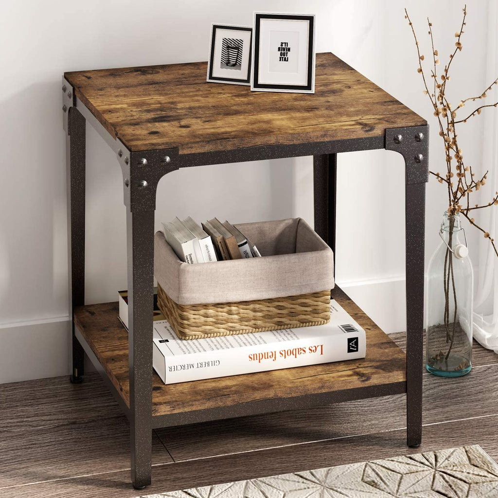 Allewie Rustic End Table with Storage Shelf for Living Room - Real Rustic Furniture