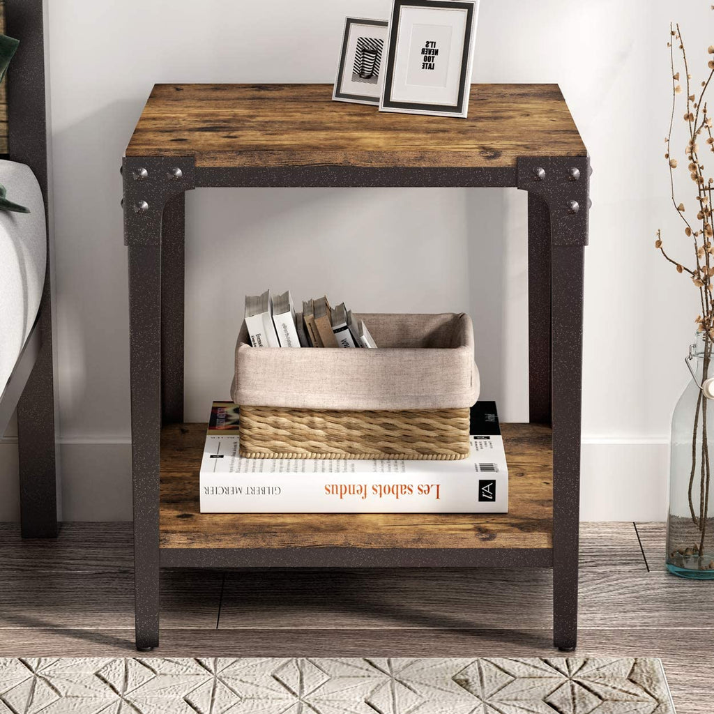 Allewie Rustic End Table with Storage Shelf for Living Room - Real Rustic Furniture