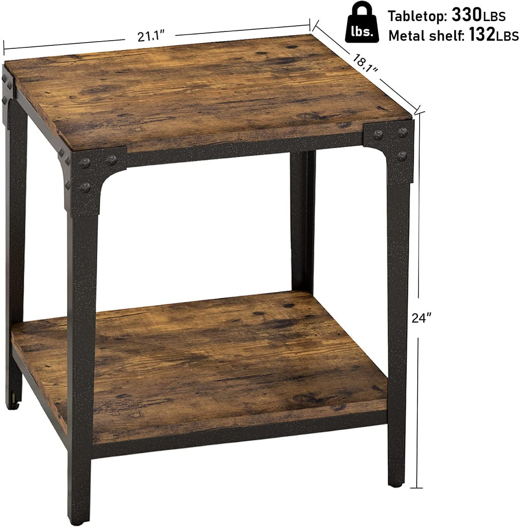 Allewie Rustic End Table with Storage Shelf for Living Room - Real Rustic Furniture